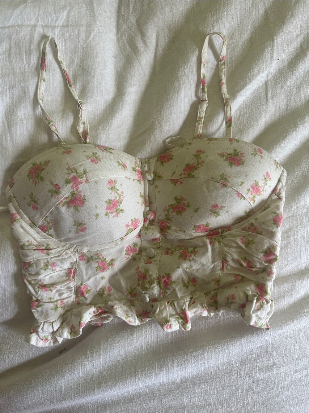 Floral Bustier Crop Top - Pink Floral on white